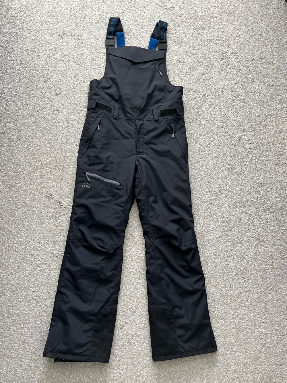 NWOT L.L. Bean Black Mens Insulated Snow Bib Pants with Blue Straps Size Small